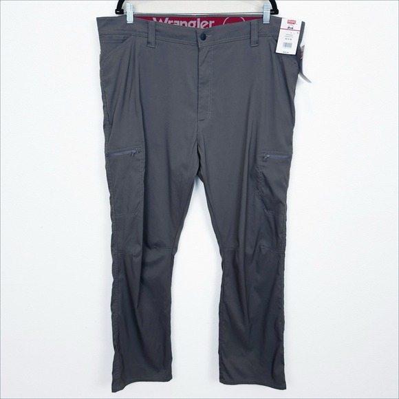 NEW Wrangler Pants Mens 42x30 Gray Performance Zip Cargo Moisture Wicking Comfy - Picture 1 of 16